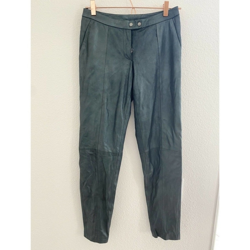 Muubaa Lamb Leather Pants Petrol Green Metallic  Skinny Leg US size 4